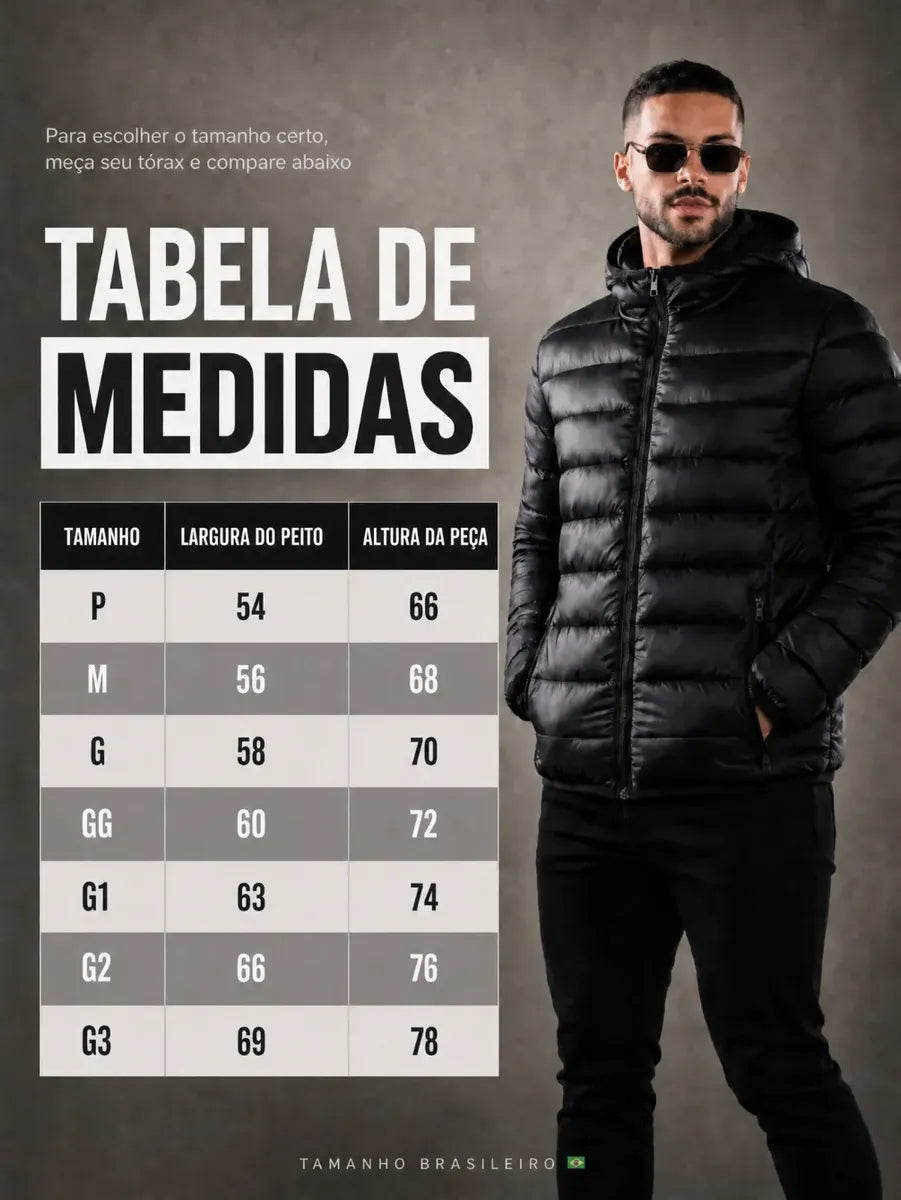 Jaqueta Puffer Impermeável Masculina com Capuz | Térmica, Leve e Resistente ao Frio