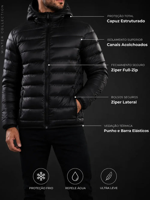 Jaqueta Puffer Impermeável Masculina com Capuz | Térmica, Leve e Resistente ao Frio